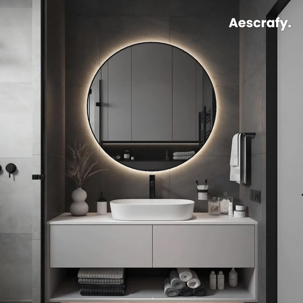 Cermin Bulat Frame LED Dekorasi Dinding Aesthetic